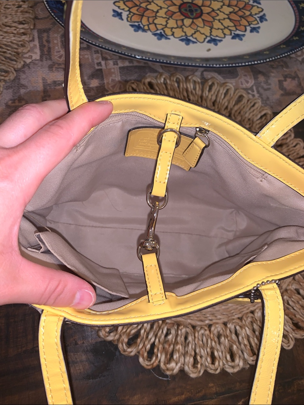 Coach Pink and Yellow Signature Stripe Mini Tote Bag Vintage 2013 - Picture 4 of 14
